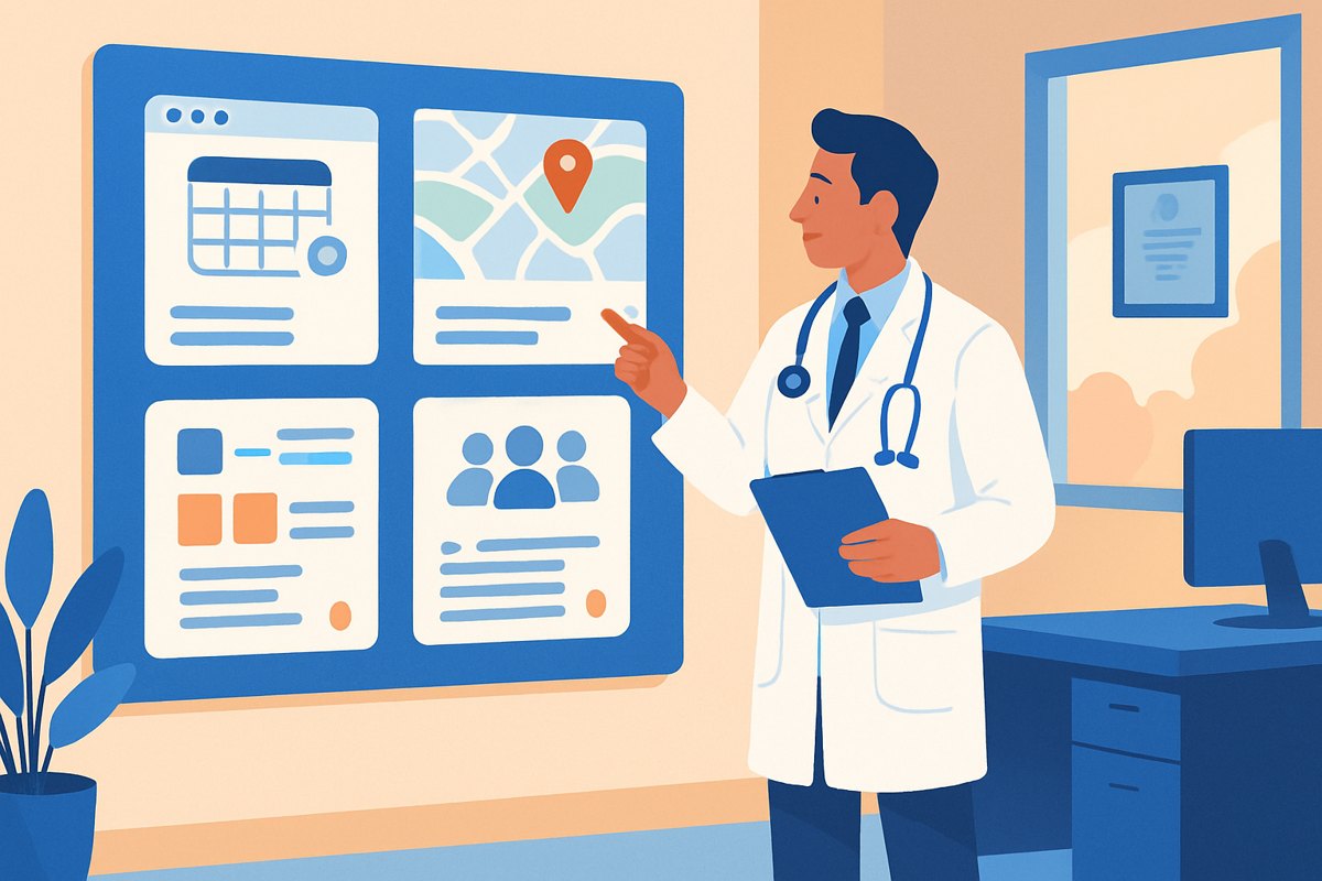Médico privado revisando un plan de canales y citas para conseguir sus primeros 100 pacientes