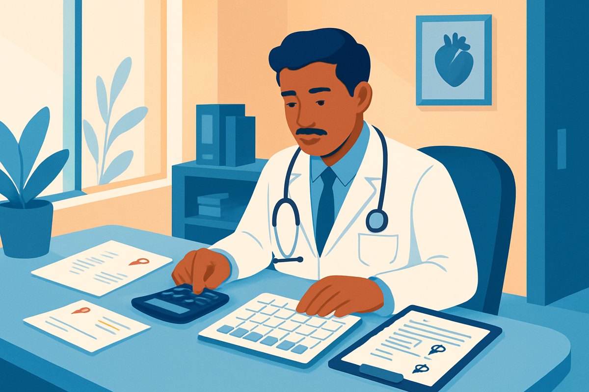 Médico privado calcula su tarifa de consulta con agenda, comprobantes y costos del consultorio