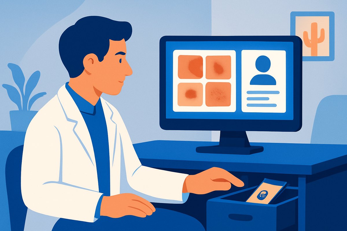 Dermatóloga organiza fotografías clínicas dentro del expediente y protege el acceso al teléfono