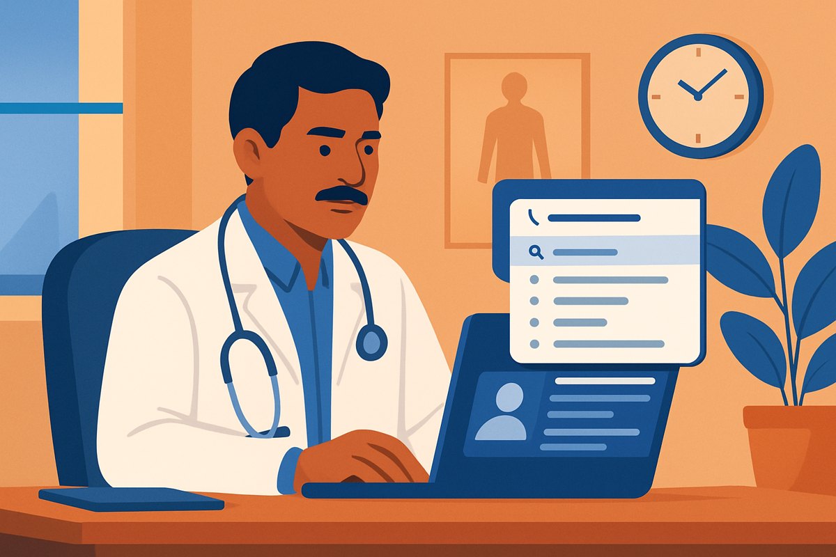 Médico privado revisando opciones de códigos CIE-10 en el expediente electrónico
