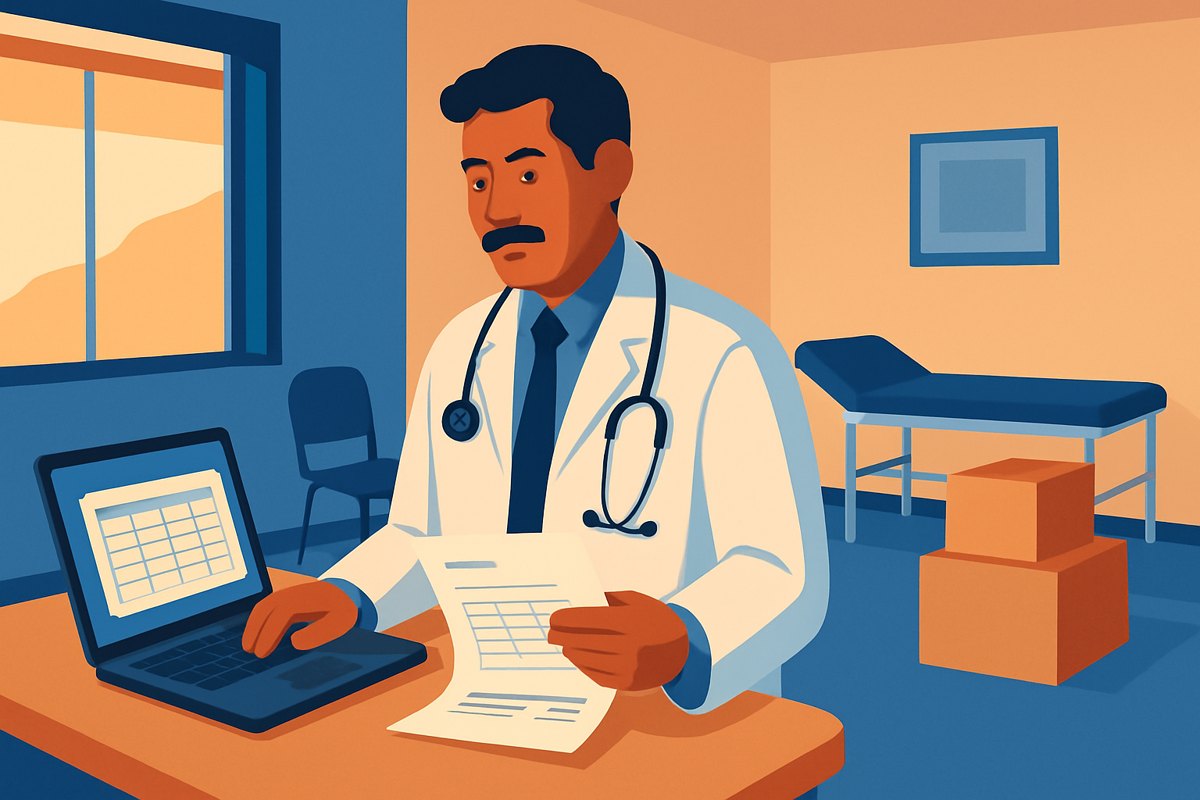 Médico revisando números y cotizaciones antes de abrir su consultorio propio