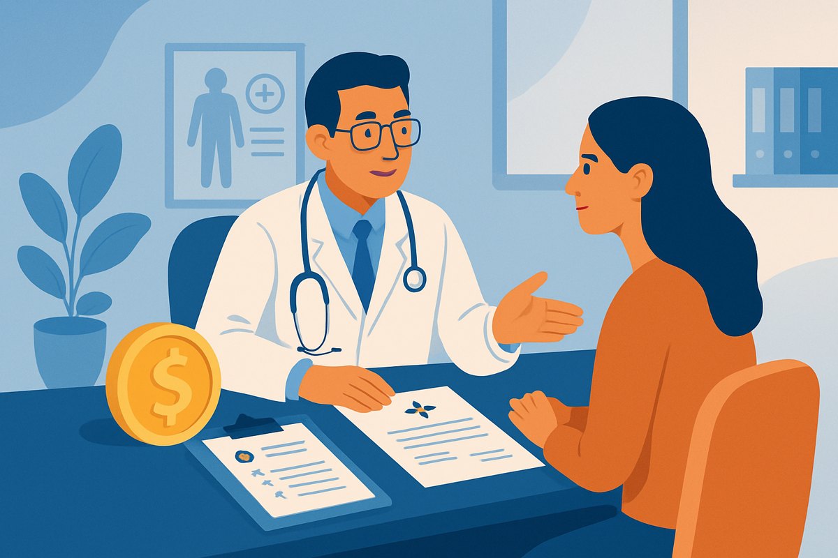 Médico privado explica a una paciente el valor y alcance de su consulta
