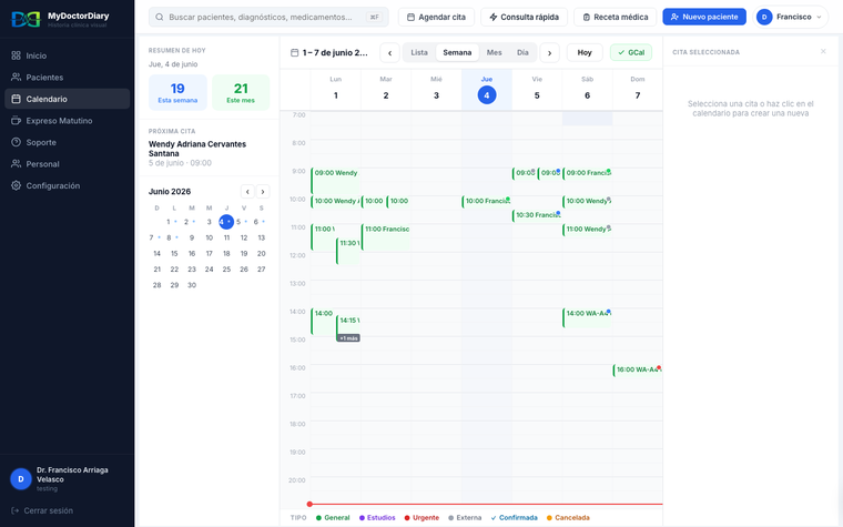 Agenda y citas — MyDoctorDiary