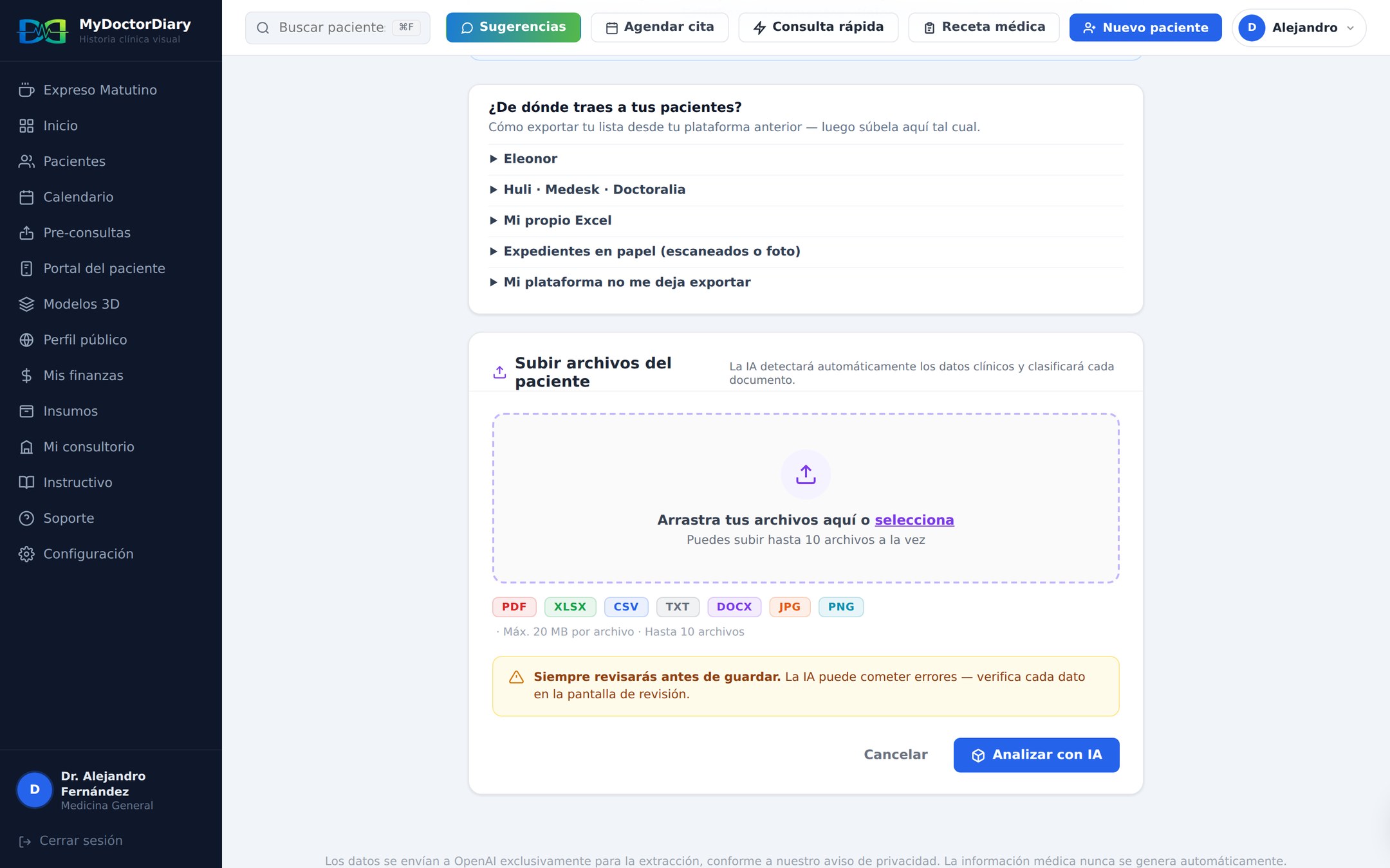 Importar con IA: PDF, Excel, Word o foto, hasta 10 archivos