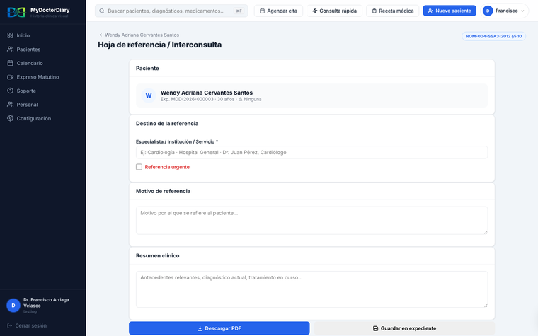 Nota de referencia — MyDoctorDiary