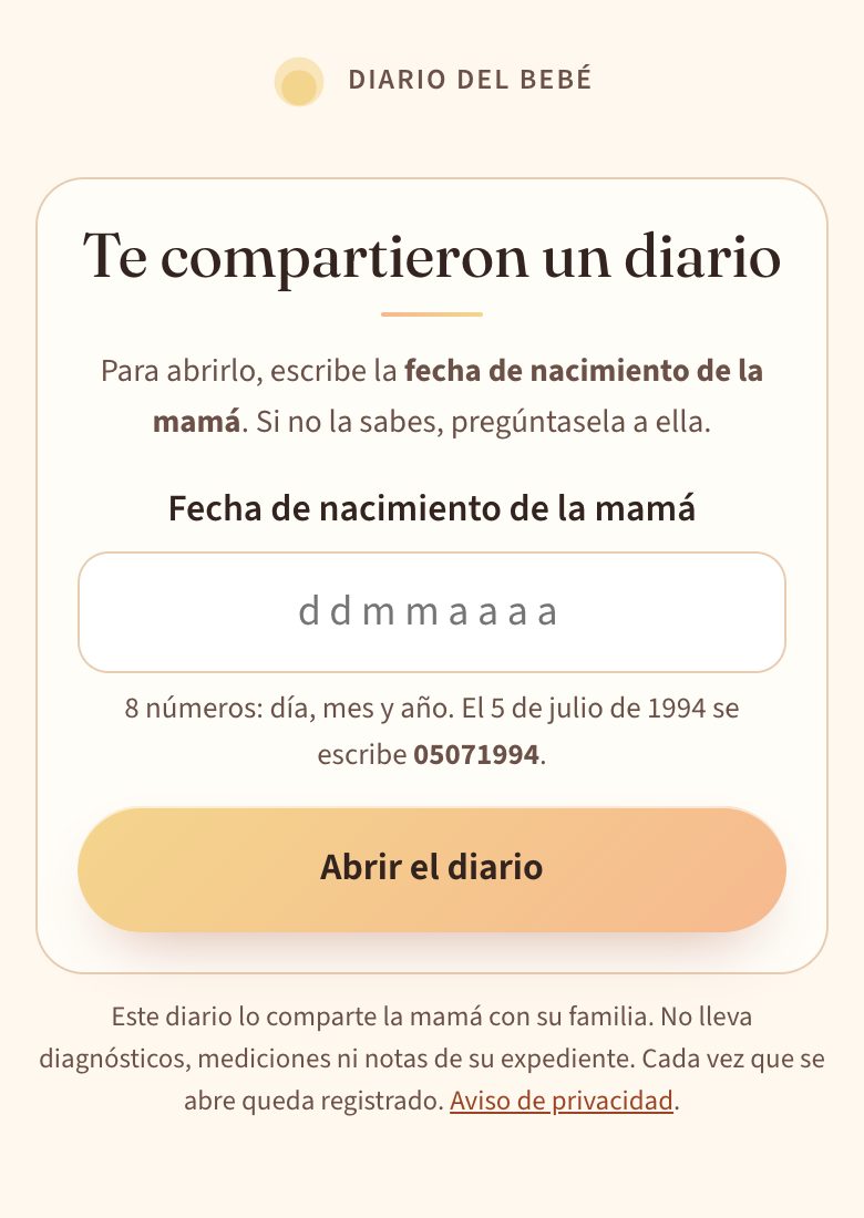 El enlace de la familia pide la fecha de nacimiento de la mamá antes de abrir el diario.